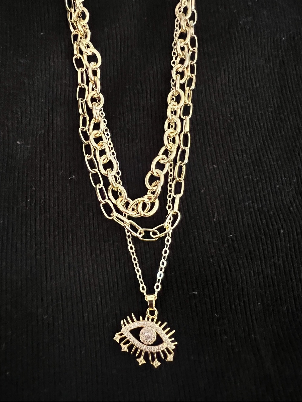 Gold multi Layered Evil Eye Pendant Necklace